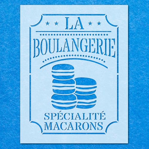 Schablone im französischen Vintage-Stil, Shabby-Chic-Stil, Motiv: La Boulangerie Macarons, Mylar, Airbrush, Malerei, Wandkunst, Handwerk Schablone im französischen Vintage-Stil, Shabby-Chic-Stil, Motiv: La Boulangerie Macarons, Mylar, Airbrush, Malerei, Wandkunst, Handwerk von LAZER NINJA