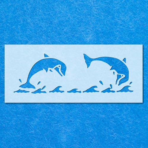 Schablone mit Delfinen, springen, schwimmen, wiederholte Muster, Mylar, Airbrush-Malerei, Wandkunst, Handwerk Schablone mit Delfinen, springen, schwimmen, wiederholte Muster, Mylar, Airbrush-Malerei, Wandkunst, Handwerk von LAZER NINJA