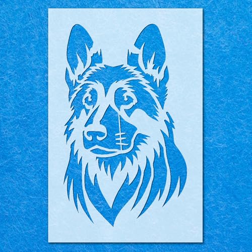 Schablone mit Elsässer-Hundegesicht, Mylar-Airbrush-Malerei, Wandkunst, Handwerk von LAZER NINJA