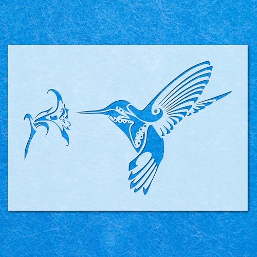 Schablone mit Kolibri-Blume, Mylar, Airbrush, Malerei, Wandkunst, Handwerk von LAZER NINJA