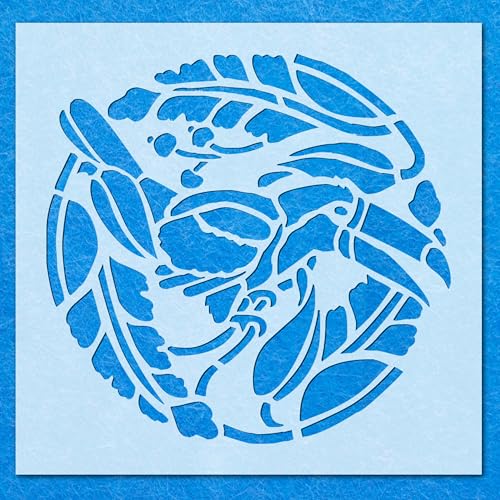 Schablone mit Papageien, Kreisen, Federn, Vogel und Mylar, Airbrush, Malerei, Wandkunst, Handwerk von LAZER NINJA