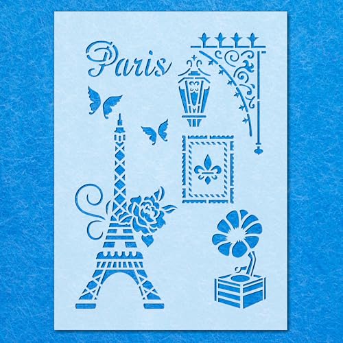 Schablone mit Paris-Symbolen, Vintage-Symbole, Mylar, Airbrush-Malerei, Wandkunst, Handwerk Schablone mit Paris-Symbolen, Vintage-Symbole, Mylar, Airbrush-Malerei, Wandkunst, Handwerk von LAZER NINJA