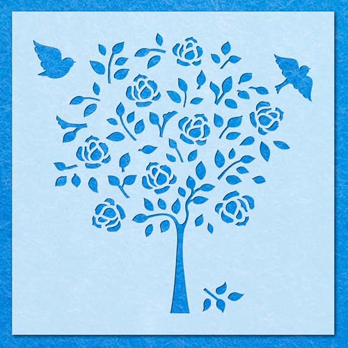 Schablone mit Rosenbaum, Blumen, Vögel, Mylar, Airbrush, Malerei, Wandkunst, Handwerk Schablone mit Rosenbaum, Blumen, Vögel, Mylar, Airbrush, Malerei, Wandkunst, Handwerk von LAZER NINJA