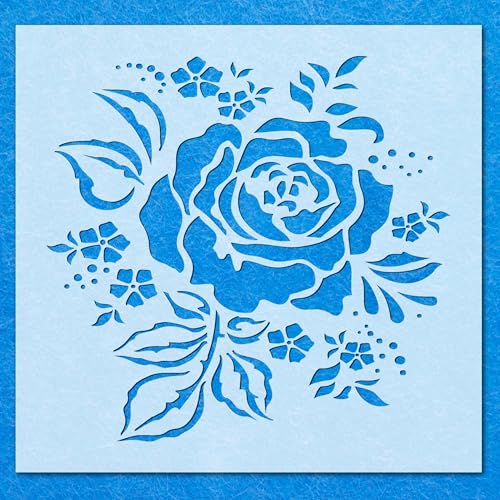 Schablone mit Rosenblütenkopf, Blättern, Mylar, Airbrush, Wandkunst, Malerei, Basteln, A3, Schablone – Designgröße (269 x 257 mm) von LAZER NINJA