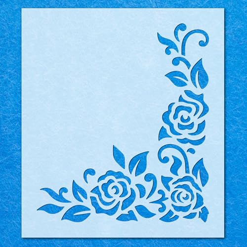 Schablone mit Roseneckenbordüre, Vintage-Schablone, Mylar-Airbrush-Malerei, Wandkunst, Handwerk Schablone mit Roseneckenbordüre, Vintage-Schablone, Mylar-Airbrush-Malerei, Wandkunst, Handwerk von LAZER NINJA