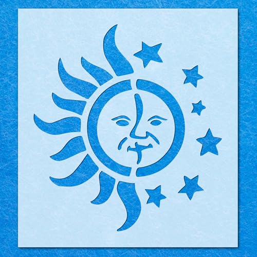 Schablone mit Sonne, Mond, Gesicht, Sternen, Mylar, Airbrush, Malerei, Wandkunst, Handwerk von LAZER NINJA