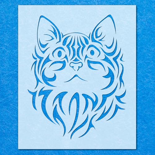 Schablone mit Tribal-Katzen-Motiv, Mylar-Airbrush-Malerei, Wandkunst, Handwerk von LAZER NINJA