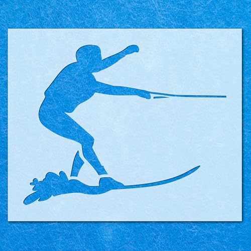 Schablone mit Wasserskifahrer-Silhouette, Mylar-Airbrush-Malerei, Wandkunst Schablone mit Wasserskifahrer-Silhouette, Mylar-Airbrush-Malerei, Wandkunst von LAZER NINJA