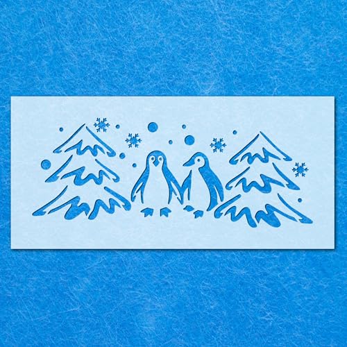 Schablone mit Weihnachts-Pinguinen, Bäumen, Sternen, Mylar, Airbrush-Malerei, Wandkunst, Handwerk von LAZER NINJA