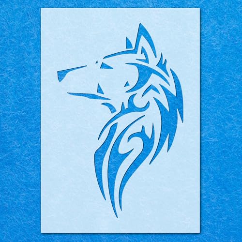 Schablone mit Wolfsgesicht: Mylar-Airbrush-Wandkunst, Malerei, Basteln, 2–190 Mikron, DIY-A3-Schablone, Designgröße (380 mm, 245 mm) von LAZER NINJA