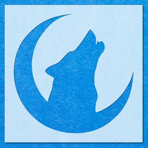 Schablone mit Wolfsmond-Heulen: Mylar-Airbrush-Wandkunst, Malerei, Basteln, DIY-A4-Schablone, Designgröße (170 mm, 170 mm) von LAZER NINJA