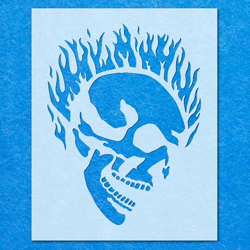 Schablone mit flammendem Totenkopf, Mylar, Airbrush, Malerei, Wandkunst, Handwerk Schablone mit flammendem Totenkopf, Mylar, Airbrush, Malerei, Wandkunst, Handwerk von LAZER NINJA