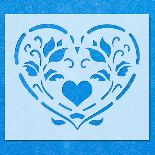 Schablone mit floralem Herz: Mylar-Airbrush-Wandkunst, Malerei, Basteln, DIY-A1-Schablone, Designgröße (535 mm, 630 mm) von LAZER NINJA