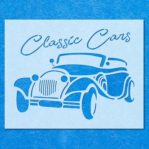 Schablone mit klassischen Autos, Mylar-Airbrush-Malerei, Wandkunst von LAZER NINJA