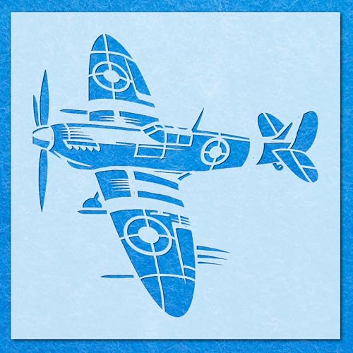 Spitfire Fighter Kriegsflugzeug-Schablone, Mylar-Airbrush-Malerei, Wandkunst, Handwerk von LAZER NINJA