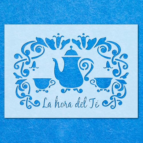 Vintage La Hola Del Te Schablone für Teetassen und Topf: Life Airbrush Wandkunst Handwerk - A2-Schablone – Designgröße (554 x 364 mm) von LAZER NINJA