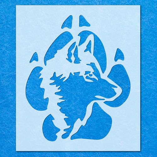 Wolfskopfpfoten-Schablone: Mylar-Airbrush-Wandkunst, Malerei, Basteln, 190 Mikron, A4-Schablone, Designgröße (205 x 170 mm) von LAZER NINJA