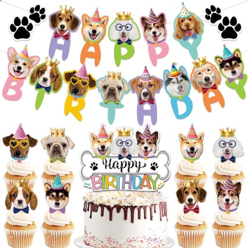 LAjuu 10Pcs Hund Geburtstag Decorations, Hunde Cupcake Topper, Hunde Banner, Dog Theme Birthday Decorations, für Kinder Geburtstagsfeier, Haustierpartys von LAjuu