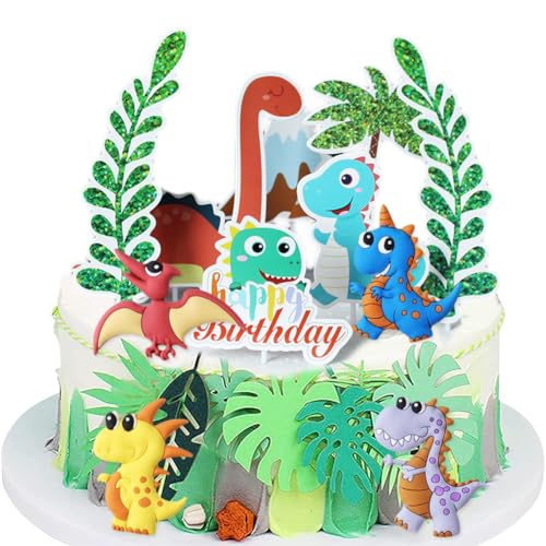 LAjuu 11pcs Dinosaurier Kuchen Topper, Dino Tortendeko, Dinosaurier Kuchen Topper für Kinder Junge, Happy Birthday Cake Topper für Dinosaurier Geburtstag Deko von LAjuu
