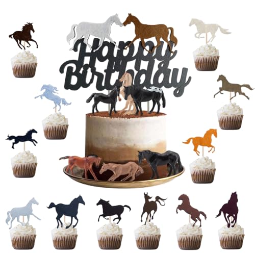 LAjuu 19Pcs Pferde Tortendeko, Pferd Kuchendeko, Pferde Cake Topper, Tiere-Figuren Set, für Kinder Pferdesport Themen Geburtstagsfeier Deko von LAjuu