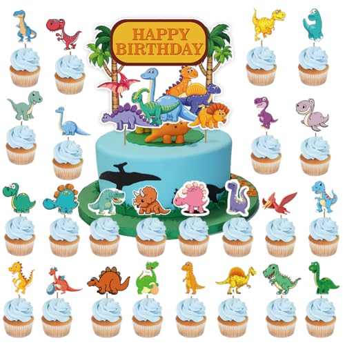LAjuu 25Pcs Dinosaurier Cake Topper, Dinosaurier Cupcake Topper, Dinosaurier Geburtstagsdeko, für Baby Shower Geburtstag Party Tiere Thema Party Dekoration von LAjuu