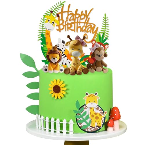 LAjuu Animal Happy Birthday Cake Toppers Decorations, Jungle Animals Birthday Party Decoration,Safari Zoo Geburtstag Torten Deko von LAjuu
