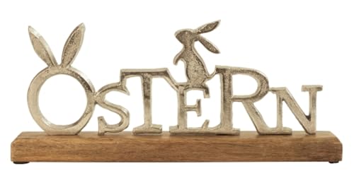 LB H&F Osterdeko Schriftzug Dekoration Ostern Tisch Figur Silber modern Alu und Holz Aufsteller (Schriftzug Ostern) von LB H&F