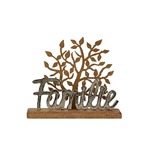Schriftzug FAMILIE Lebensbaum Deko Baum Holz Metall Silber Buchstaben zum hinstellen Natur (Familie/Lebensbaum) von LB H&F