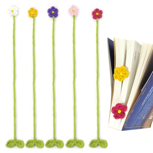 LB 5 x Gänseblümchen-Lesezeichen für Frauen, 5 bunte handgefertigte Häkelblumen, Lesezeichen für Leser, Lehrer, Buchliebhaber, gestrickte Vorhang-Raffhalter, Auto-Hängeornament, Geschenk LB 5 x Gänseblümchen-Lesezeichen für Frauen, 5 bunte handgefertigte Häkelblumen, Lesezeichen für Leser, Lehrer, Buchliebhaber, gestrickte Vorhang-Raffhalter, Auto-Hängeornament, Geschenk von LB