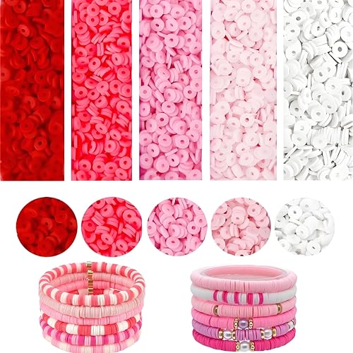 4000 Stück Tonperlen, Armbandherstellungs-Set, 6 mm, Polymer-Abstandhalter, flache Heishi-Perlen für Schmuckherstellung, Halsketten, Ohrringe (Rosa) von LBDONDIN