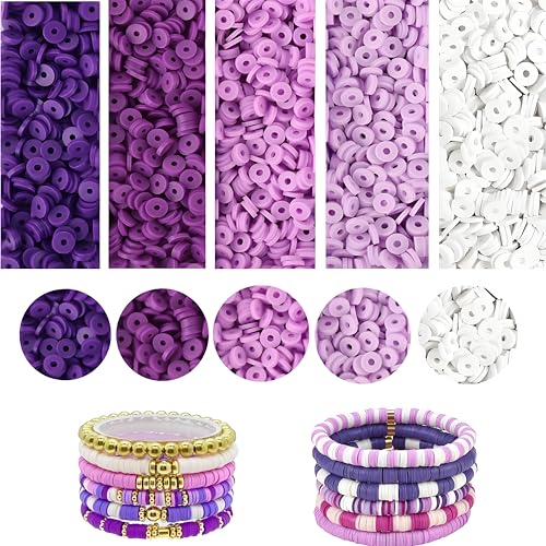 4000 Stück Tonperlen, Armbandherstellungs-Set, 6 mm, Polymer-Abstandhalter, flache Heishi-Perlen für Schmuckherstellung, Halsketten, Ohrringe (lila) von LBDONDIN