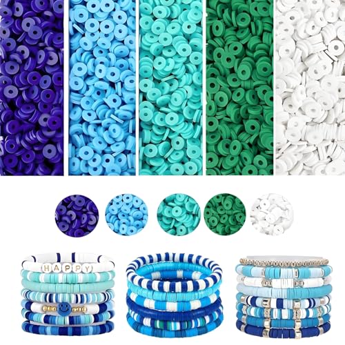 4000 Stück Tonperlen, Armbandherstellungs-Set, 6 mm, Polymer-Abstandshalter, flache Heishi-Perlen für Schmuckherstellung, Halsketten, Ohrringe (blau) von LBDONDIN