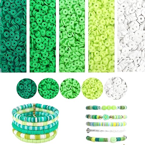 4000 Stück Tonperlen, Armbandherstellungs-Set, 6 mm, Polymer-Abstandshalter, flache Heishi-Perlen für Schmuckherstellung, Halsketten, Ohrringe (grün) von LBDONDIN