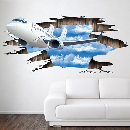 3D Flugzeug Wandtattoo 110cm x 50cm Break Through Wall Design mit Himmel Hintergrund von LBHSWWX