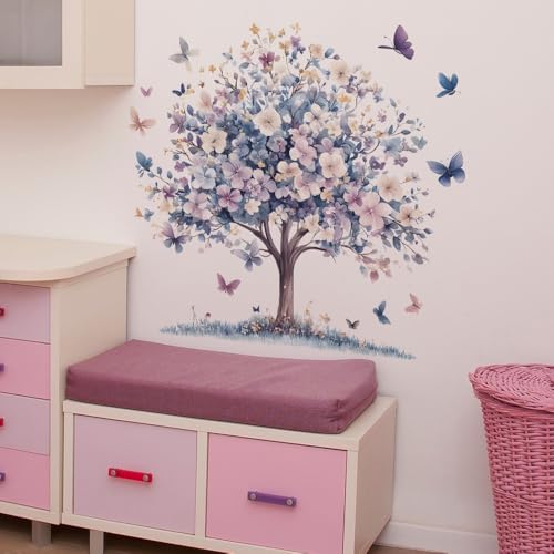 Aquarell Blumen Baum Wandaufkleber Groß Kinderzimmer Wandaufkleber 105 x 96 cm Lila und Blau Schmetterlinge Aquarell Blumen Baum Wandaufkleber Groß Kinderzimmer Wandaufkleber 105 x 96 cm Lila und Blau Schmetterlinge von LBHSWWX