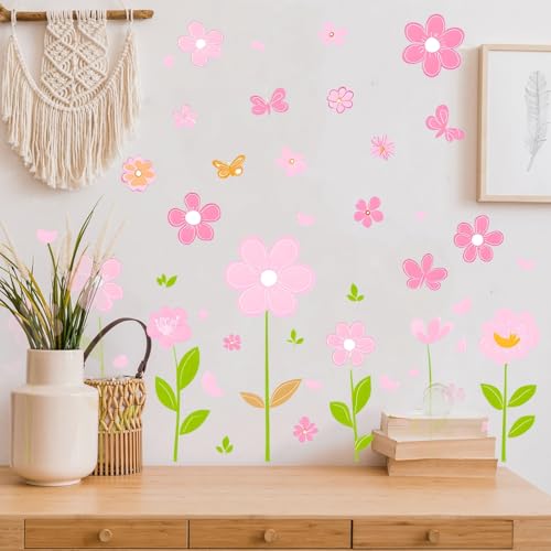 Rosa Blumen Wandaufkleber Kinderzimmer Deko Aufkleber 60x30cm Schmetterlinge Blumen Rosa Blumen Wandaufkleber Kinderzimmer Deko Aufkleber 60x30cm Schmetterlinge Blumen von LBHSWWX