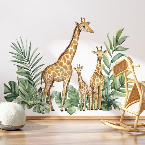 Wandtattoo Giraffe Tropische Blätter 90cm x 67cm Kinderzimmer Deko von LBHSWWX