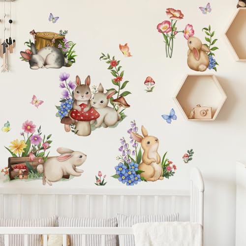 Wandtattoo Tier Kaninchen Kinderzimmer Aufkleber mit Blumen 123 x 68 cm Wandtattoo Tier Kaninchen Kinderzimmer Aufkleber mit Blumen 123 x 68 cm von LBHSWWX
