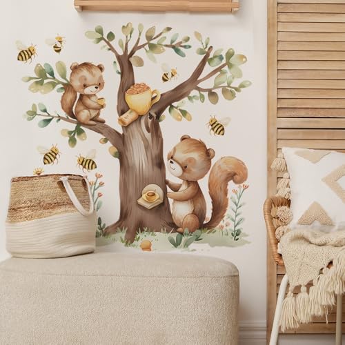 Woodland Eichhörnchen Wandtattoo Kinderzimmer Baum Aufkleber 90 cm x 87,5 cm Aquarell Design mit Bienen Woodland Eichhörnchen Wandtattoo Kinderzimmer Baum Aufkleber 90 cm x 87,5 cm Aquarell Design mit Bienen von LBHSWWX