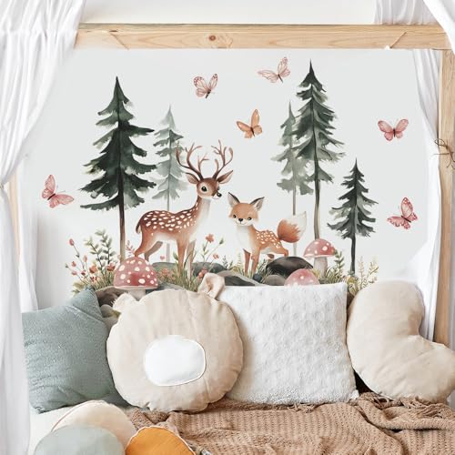 Woodland Forest Wandtattoo, Motiv: Hirsch und Fuchs, 115 x 108,5 cm, Rosa und Grün Natur Woodland Forest Wandtattoo, Motiv: Hirsch und Fuchs, 115 x 108,5 cm, Rosa und Grün Natur von LBHSWWX