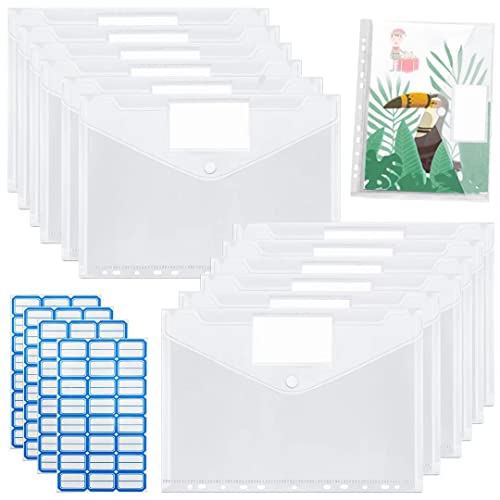 Dokumententasche A4 Abheftbar Klarsichthülle Dokumentenmappe mit Druckknopf A4 Sichttasche Dokumenten Mappen Brieftaschen Tasche für Datei Papier Quittungen(12PCS) von LBING