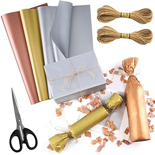 Seidenpapier 60 Blatt Metallic Seidenpapier Geschenkpapier Decoupage Tissue Paper für Hochzeit Geburtstag Party DIY Craft Dekorieren Roségold/Gold/Silber (50 x 35 cm) (Roségold/Gold/Silber) von LBING