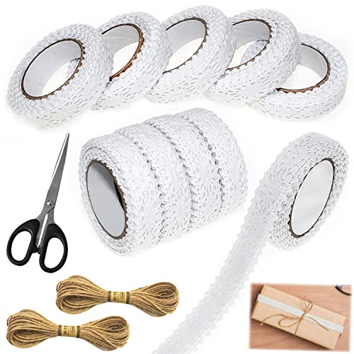 Spitzenband Selbstklebend Vintage Dekoband Spitze Bordüre 10 Rolls Selbstklebend Spitzenborte Baumwolle Stoff 1.5cmx1.6m für Basteln Hochzeit Verzierung der Geschenke DIY Handwerk von LBING