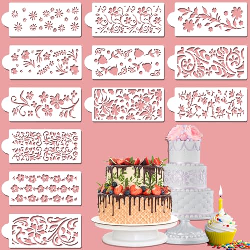 Tortenschablone, 12 Stück Torten Schablonen, Torten Schablonenaus, Kuchenschablonen, Torten Schablone, Cake Stencil, Schablone für Kuchen, Kuchenvorlagen, Kuchen Backvorlagen (B) von LBINYLING