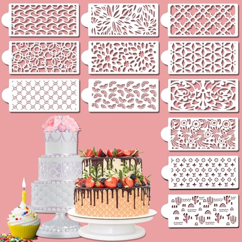 Tortenschablone, 12 Stück Torten Schablonenaus, Kuchenschablonen, Torten Schablone, Torten Schablonen, Schablone Torte, Kuchen Backvorlagen Kuchenvorlagen für DIY Buttercreme Fondant (A) von LBINYLING