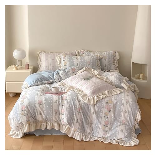 LBRTMED Bettdecken-Set, Queen-Size-Blumendruck, 4-teiliges Set, Bettbezug-Set, doppelseitig, Samt, warmes Set, weiche komplette Bettwäsche (F,King) von LBRTMED