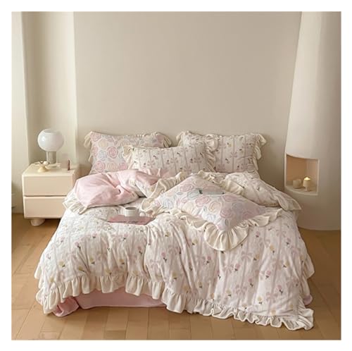 LBRTMED Bettdecken-Set, Queen-Size-Blumendruck, 4-teiliges Set, Bettbezug-Set, doppelseitig, Samt, warmes Set, weiche komplette Bettwäsche (F,King) von LBRTMED