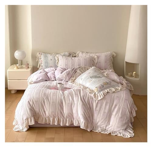 LBRTMED Bettdecken-Set, Queen-Size-Blumendruck, 4-teiliges Set, Bettbezug-Set, doppelseitig, Samt, warmes Set, weiche komplette Bettwäsche (F,King) von LBRTMED