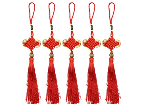 LBY Chinesische Quaste, chinesischer Knoten, rote handgefertigte Quasten, chinesische Knoten, Bandperlen, Glücksknoten, um Reichtum anzuziehen, für Tür- und Autohanddekoration, 5 Stück von LBY