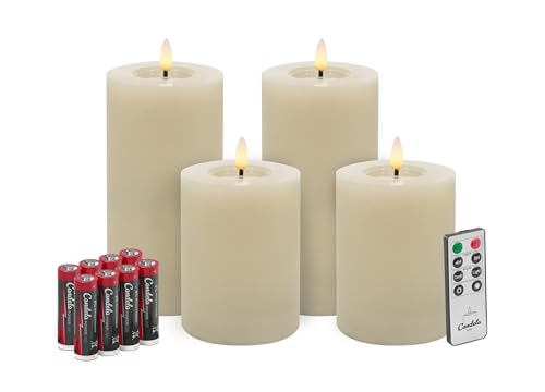 Candela Lights LED Kerzen 4er Set Winter Creme Flammenlos Echtwachs inklusive Fernbedienung & Batterien Dimmbar Flammenfunktion von LC Home
